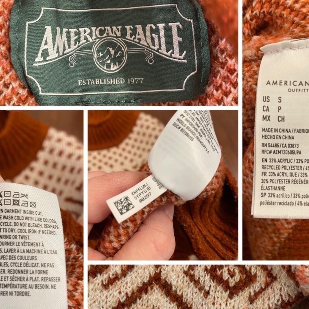 AMERICAN EAGLE mock neck Aztec geometric sweater S Norwegian nordic - Picture 3 of 8